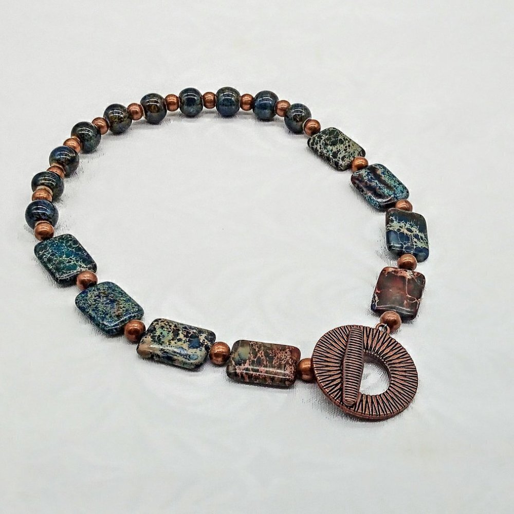 Stone Bead & Copper Toggle Closure 18" Necklace